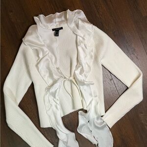 Forever21 White Ruffled Long Sleeve Cardigan